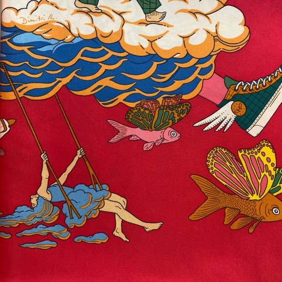 Hermes Sur Mon Nuage scarf 90 Rose Vif / Bleu / Multicolore - Picture 8 of 13